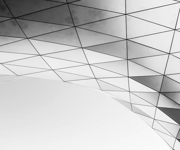 black and white geometric image of what looks like a curved arch or ceiling