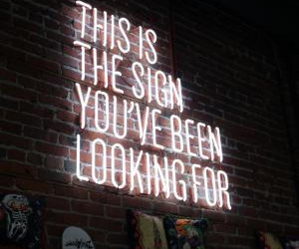a neon sign that reads 'this is the sign you've been looking for'