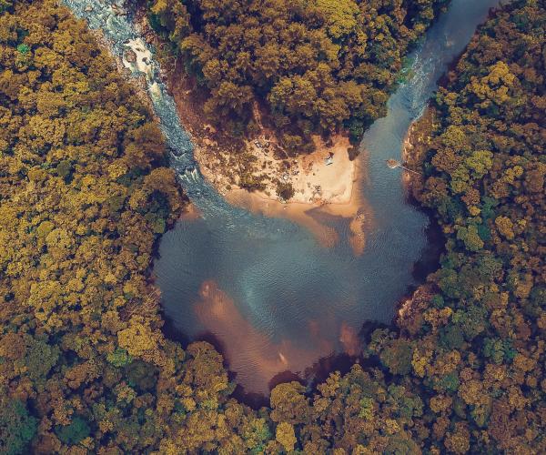 bird's eye view of a waterfall