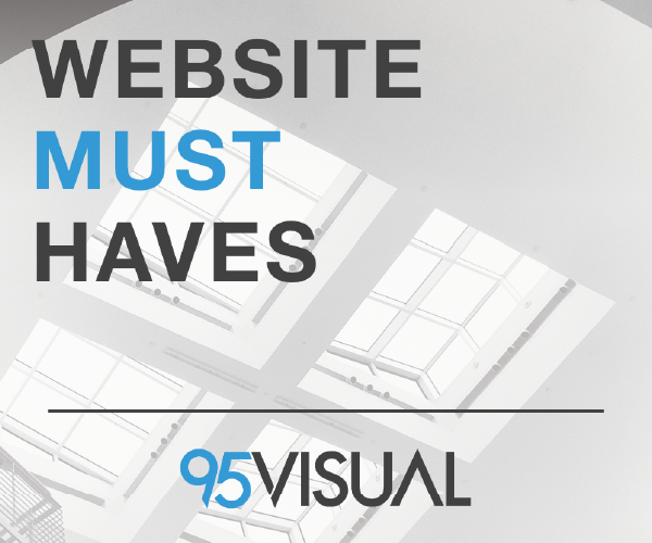 Photo with text reading "Website Must Haves" and 95 Visual. The background is a skylight that sits behind the text.
