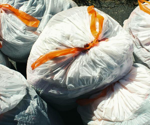 Piles of filled trash bags.