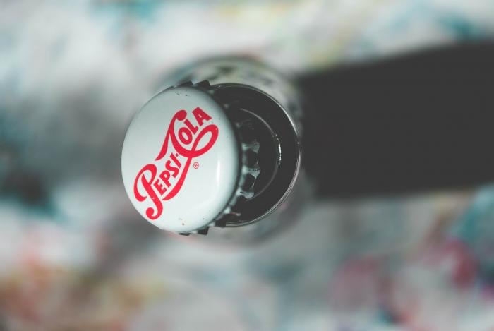 an old fashioned Pepsi Cola glass from a bird's eye view