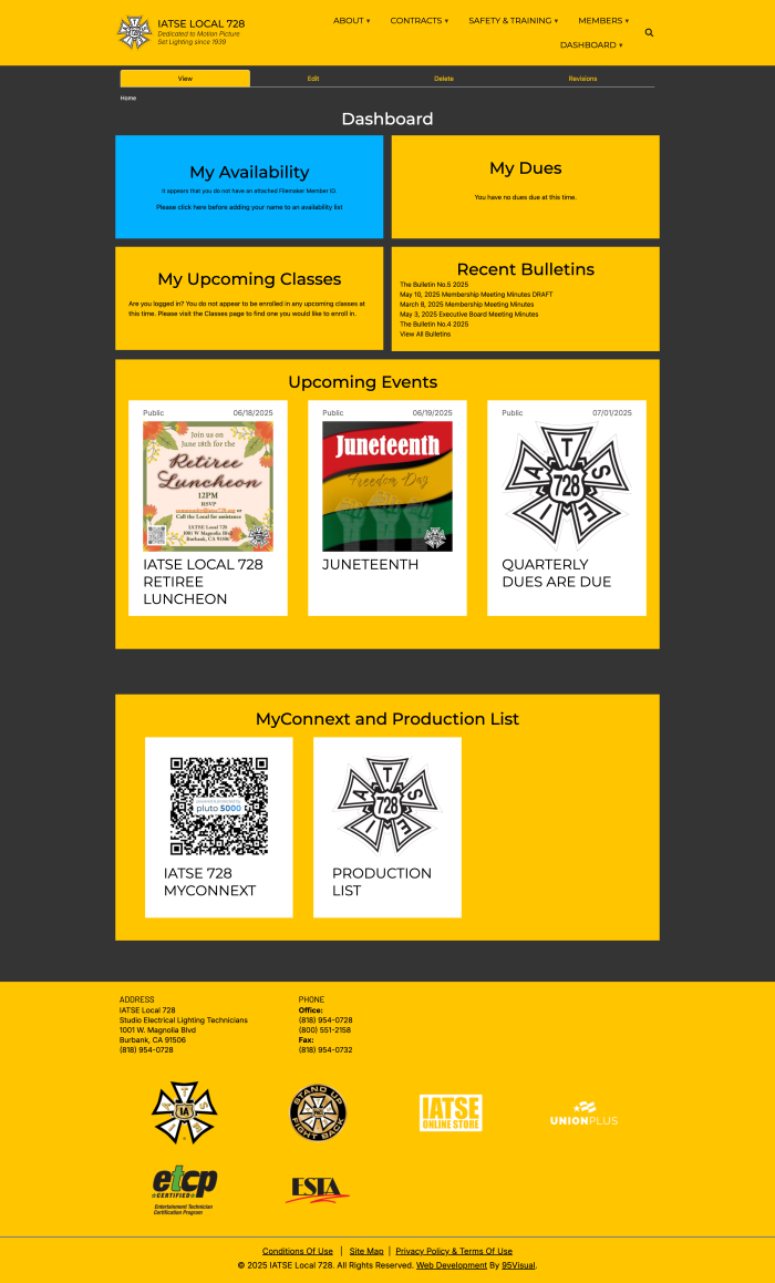 Showcase of the Dashboard view for members of IATSE 728
