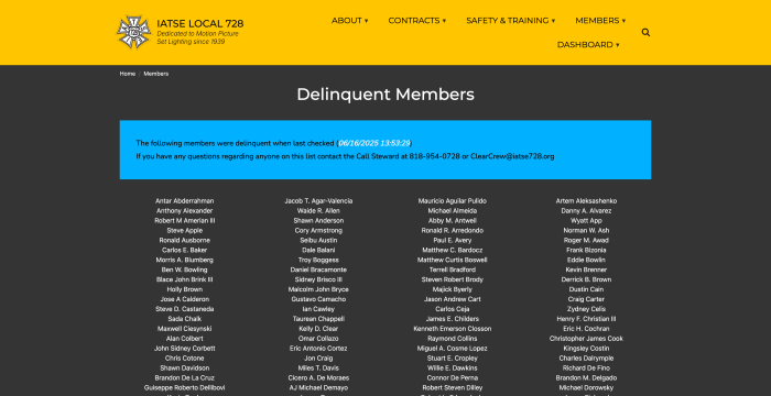 Showcase of the Delinquent view for members of IATSE 728