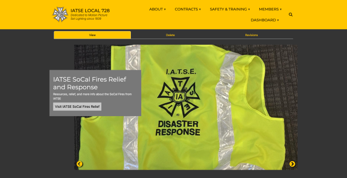 Showcase of the Homepage view of IATSE 728