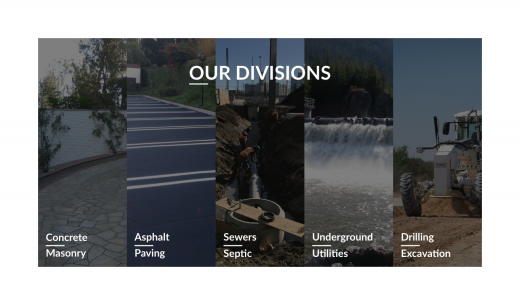Preito Engineering's featured "Our Divisions" section of their homepage.
