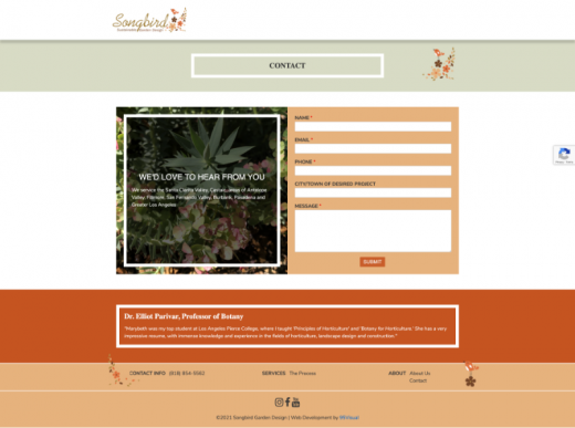 Songbird Garden Design contact form on their website.
