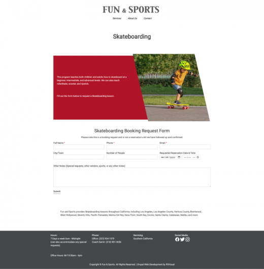 Fun and Sports' special contact form for skateboarding.
