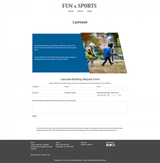 Fun and Sports' special contact form for lacrosse.