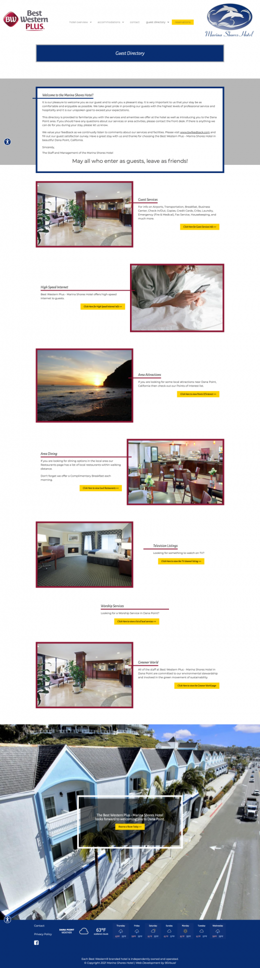 Guest Directory page of Best Western Plus - Marina Shores Hotel's website.