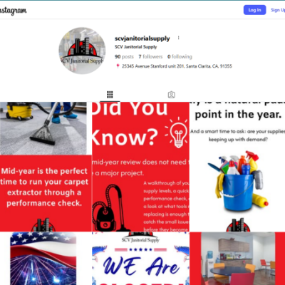 SCV Janitorial Supply's Instagram main page.