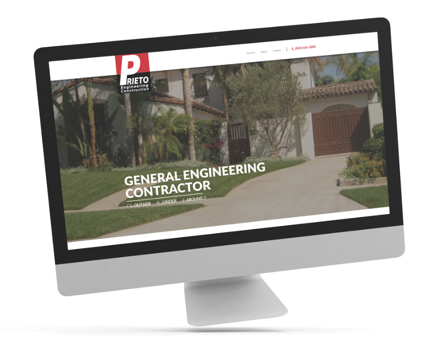 Prieto Engineering's first fold of their homepage.