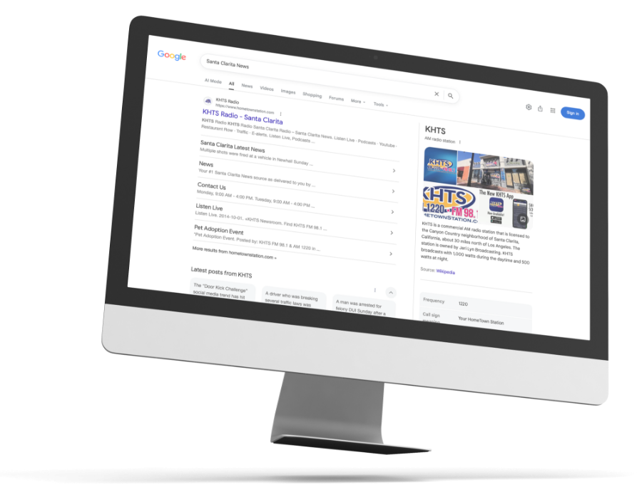 Google search for Santa Clarita news that has KHTS as the top listing.