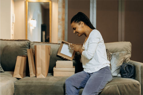 Woman open her packaged products from an unlabeled business.