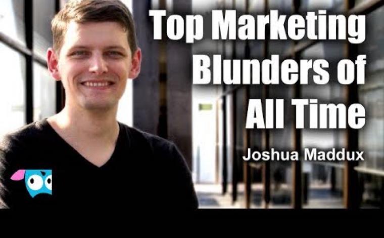 an image of 95Visual's CEO Joshua Maddux, with text to the right of him that reads "top marketing blunders of all time"