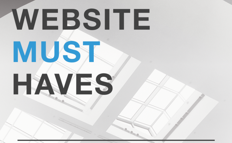 graphic of a photo of a ceiling with 4 windows. text overlays the photo that says "websites must haves". a line is underneath the text with the 95Visual logo underneath the line