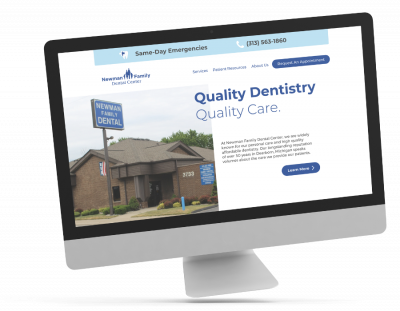 Newman Family Dental's first fold of their homepage.