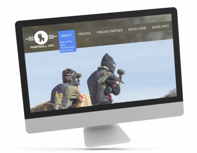 Paintball USA's first fold of their homepage.